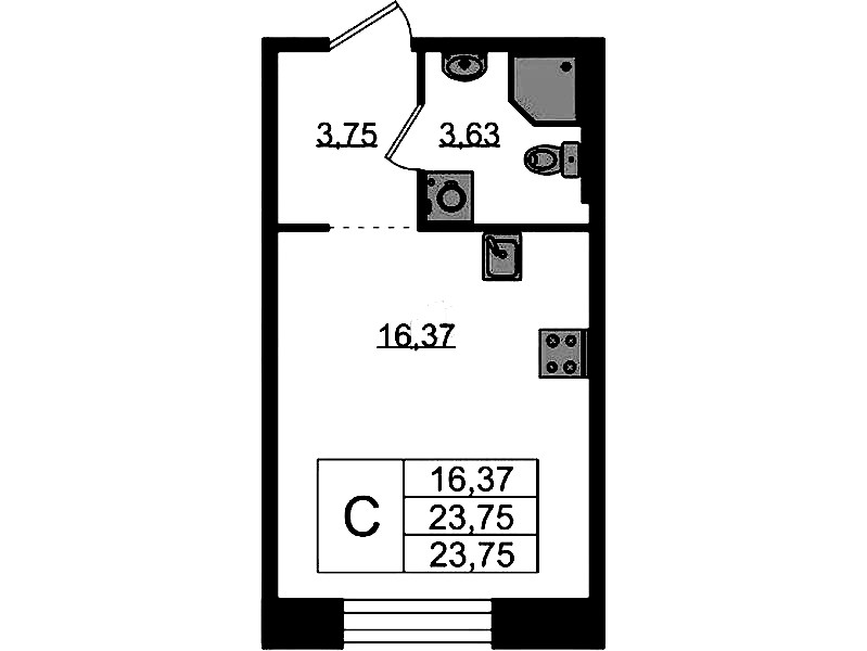 Квартира студия 23.75 м², 5/5 эт., ЖК «Plus Пулковский»